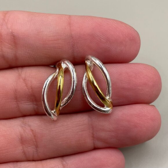 Vintage Silver Gold Tone Dangle Drop Statement Earrings - Picture 1 of 2